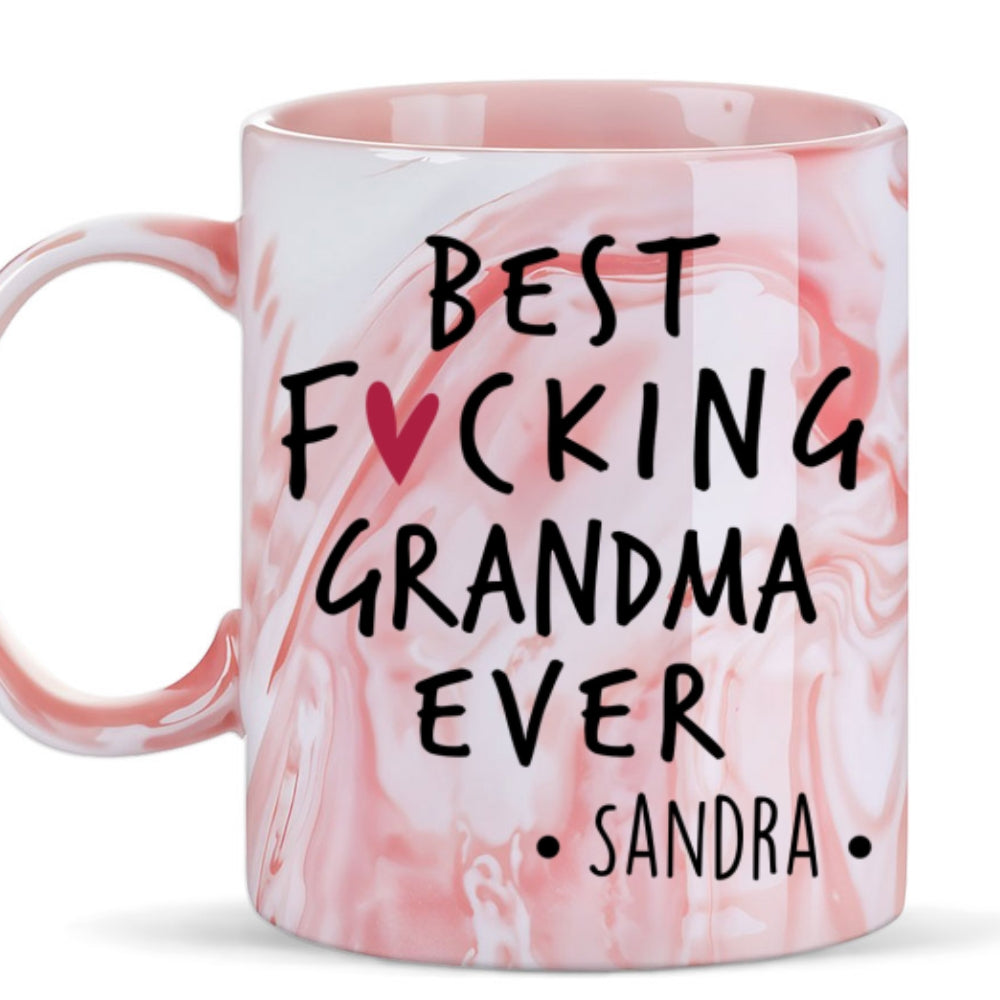 Custom Christmas & Birthday Gift for Mom • Best Mom Grandma Ever - Personalized Pink Marble Mug