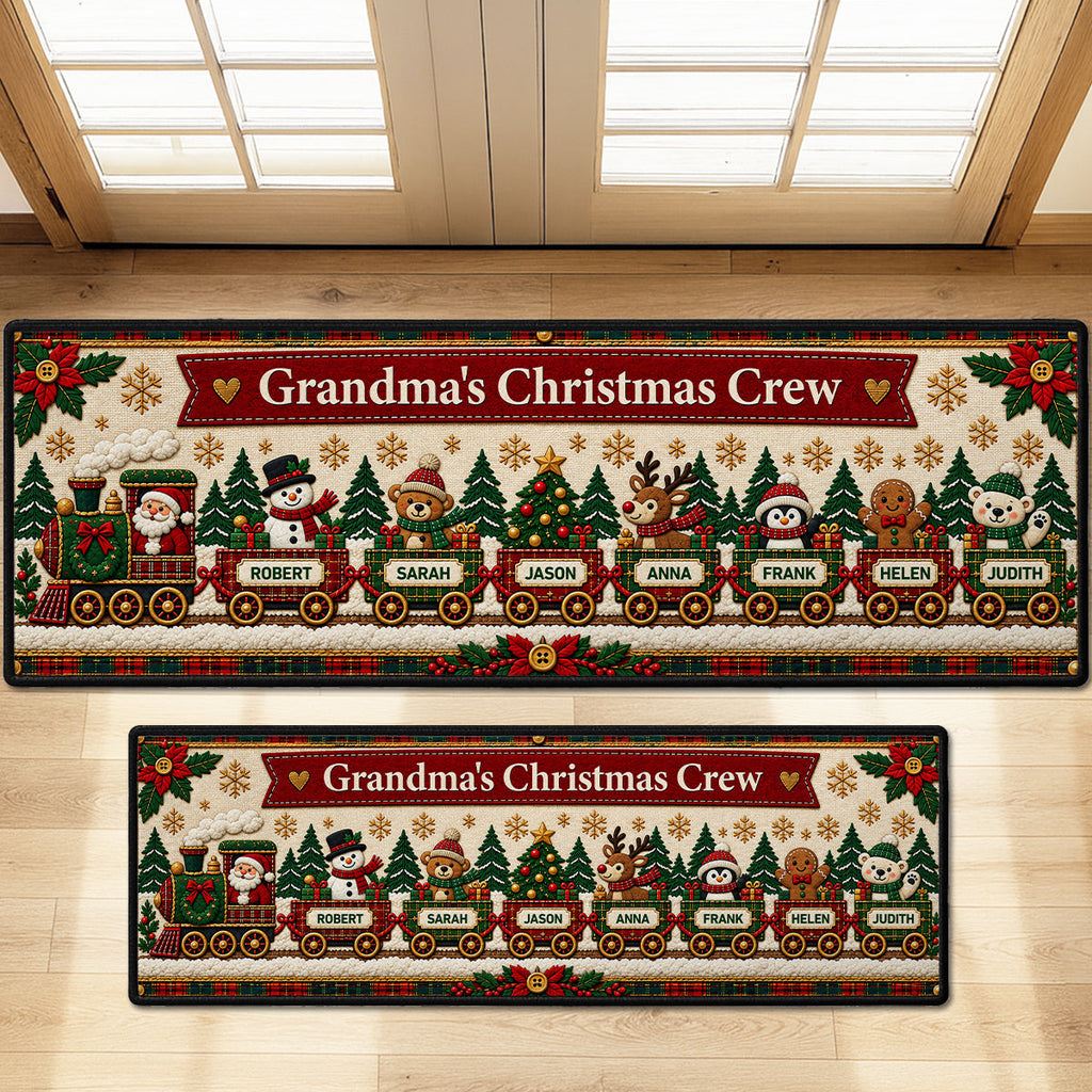 Custom Family Name Rug, Housewarming Birthday Gift For Family Members • Holiday Crew - Personalized Runner Rug