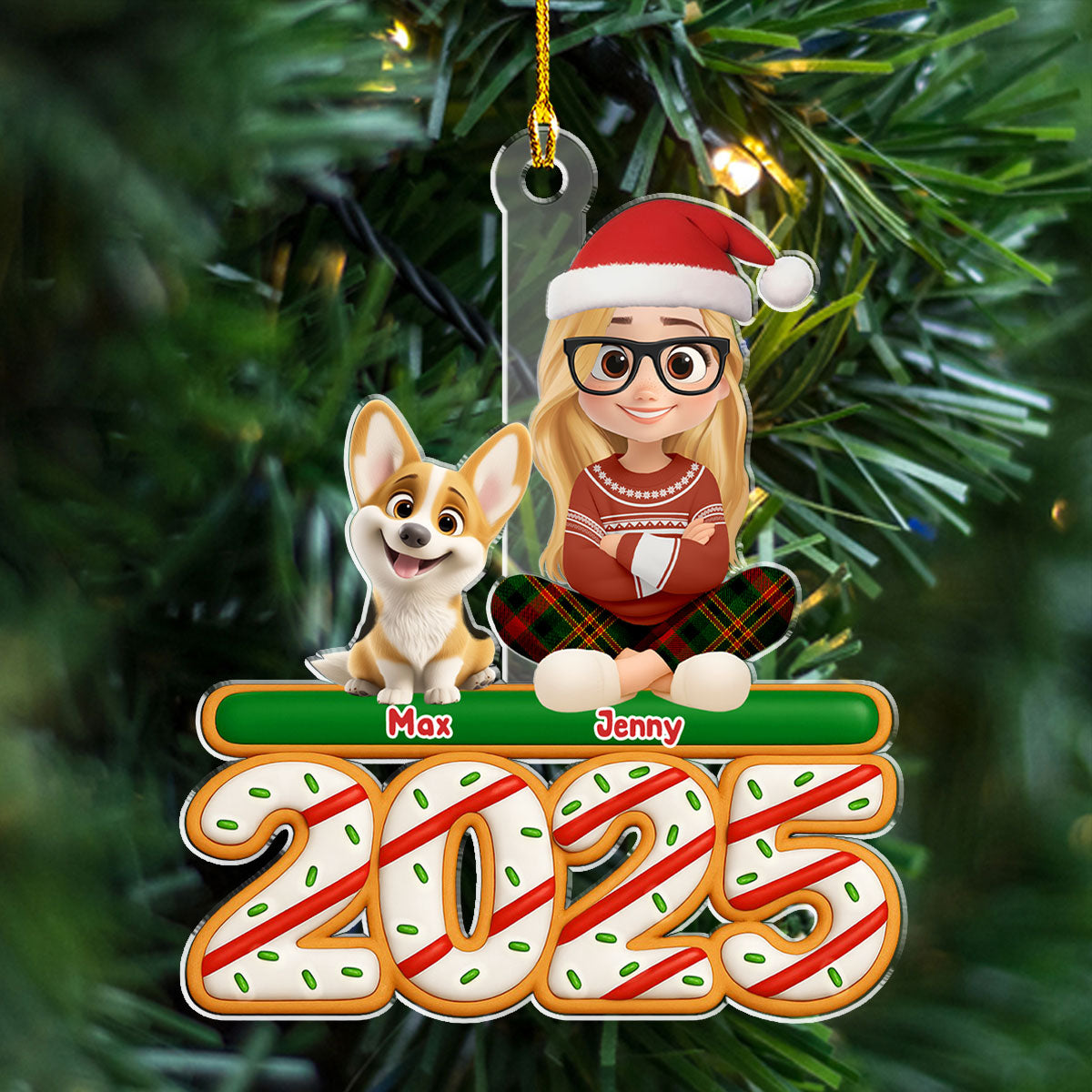 Custom Keepsake Christmas Ornament •  Me And My Dog Tree Cake - Personalized Acrylic Ornament