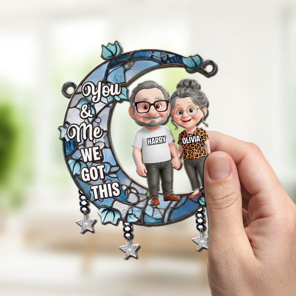 Custom Couple Hanging Decor, Anniversary Valentine's Day Gifts • Under The Same Moon - Personalized Suncatcher