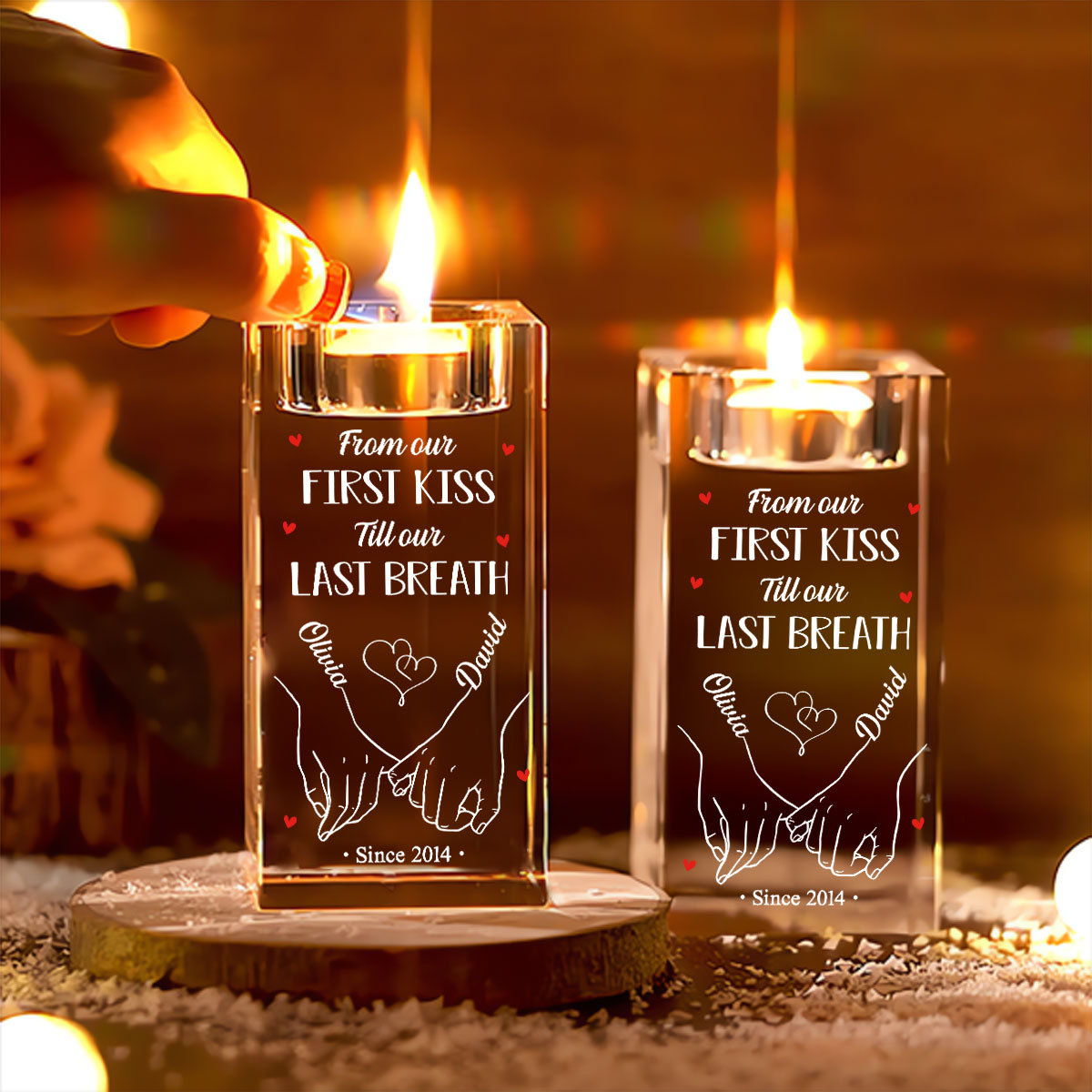 Our First Kiss - Personalized Crystal Candle Holder