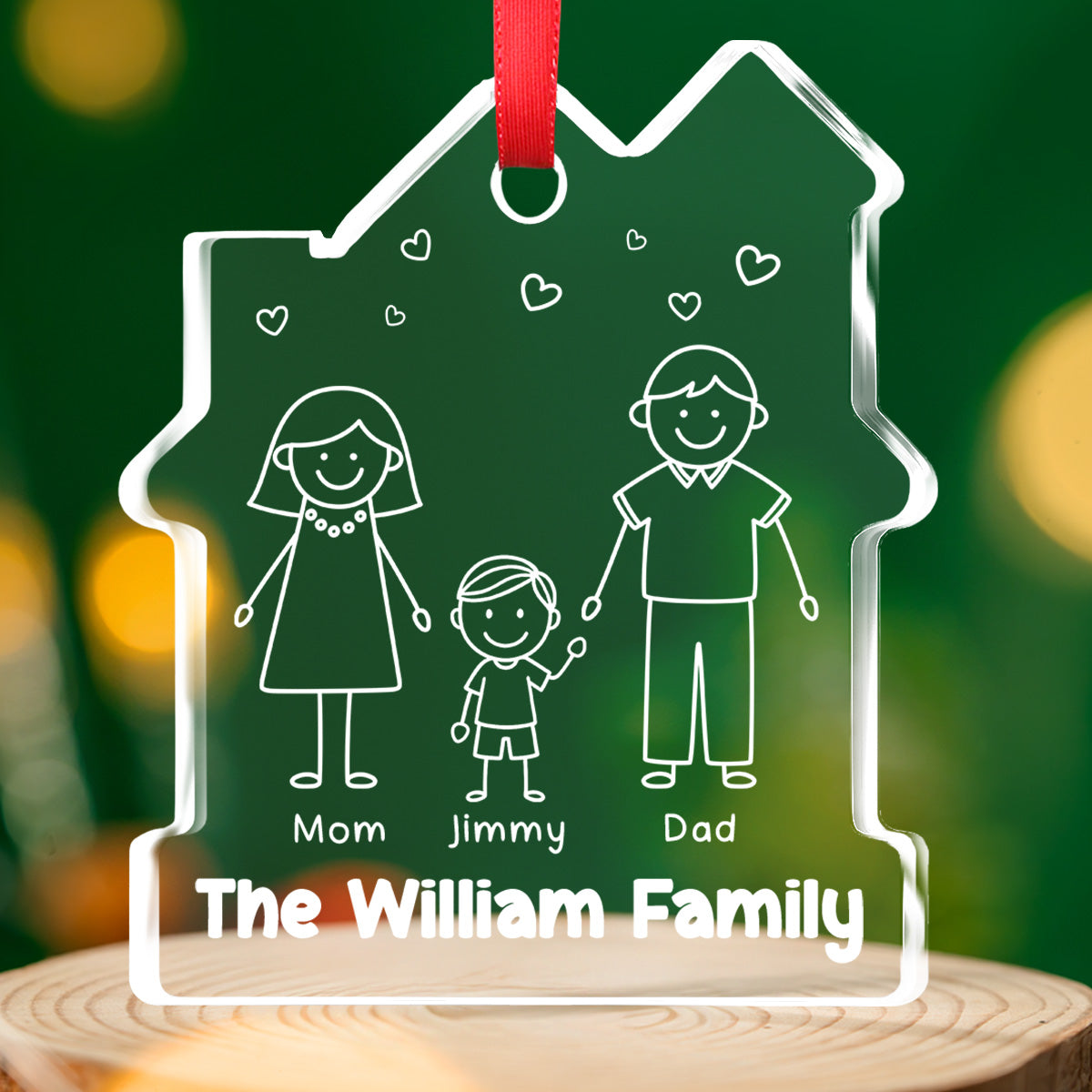 Custom Family Ornament, Christmas Gift for Family Members •  Family Christmas - Personalized House Shaped Glass Ornament