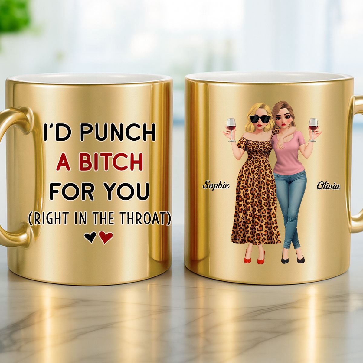 Custom Best Friend, Christmas & Birthday Friendship Keepsake Gift • Punch For You Cartoonize - Personalized Metallic Mug