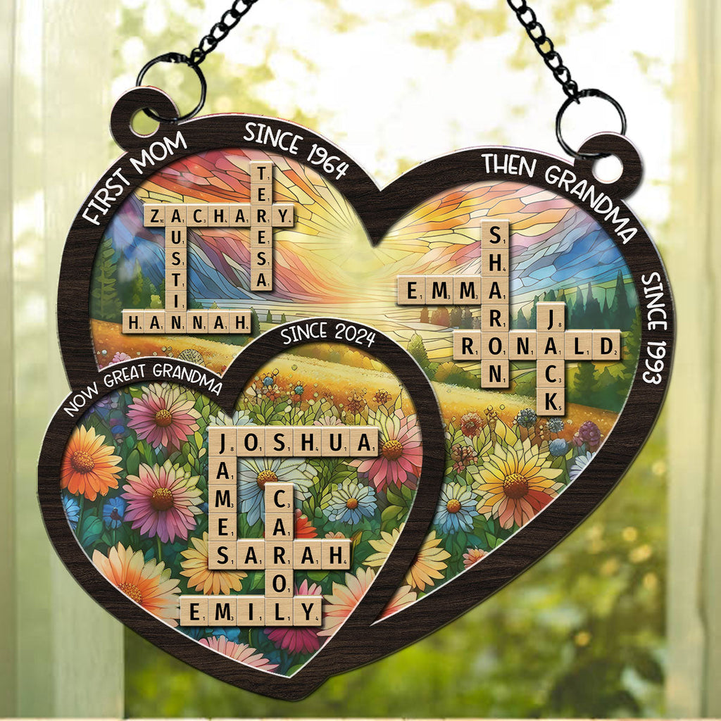 Custom Name Grandma Hanging Decor, Mother's Day Birthday Gifts • First Mom Now Grandma - Personalized Suncatcher