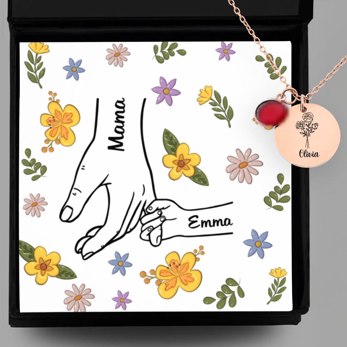 Hold My Hand - Personalized Birthstone Necklace With Message Card