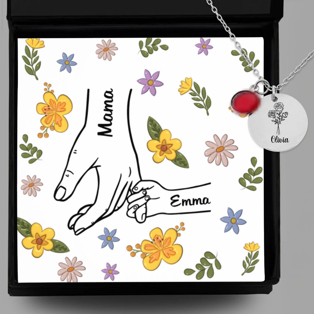 Hold My Hand - Personalized Birthstone Necklace With Message Card