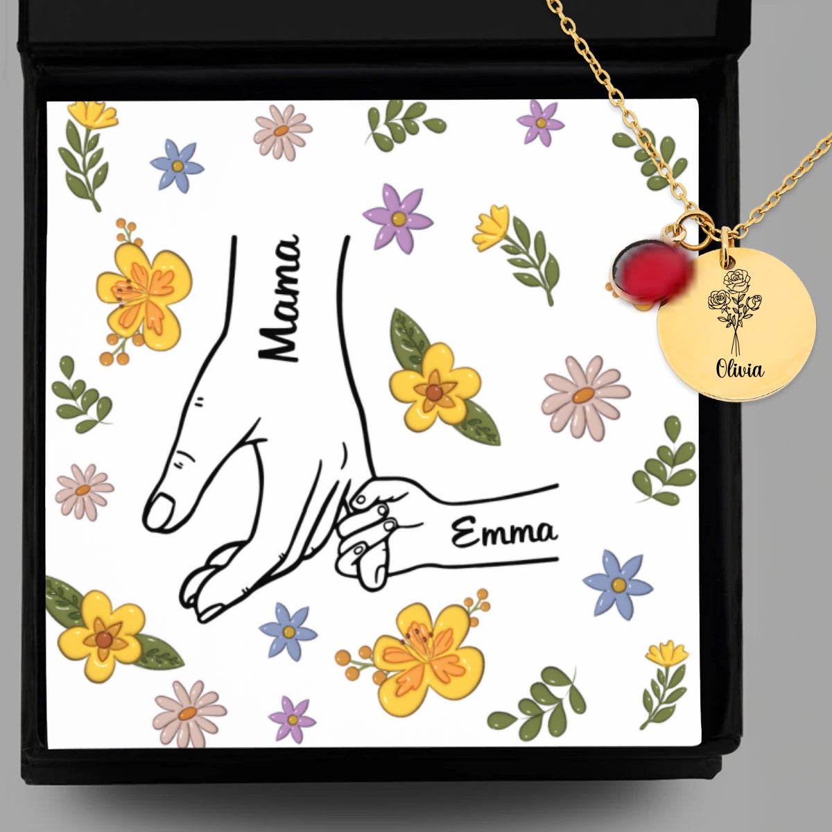 Hold My Hand - Personalized Birthstone Necklace With Message Card