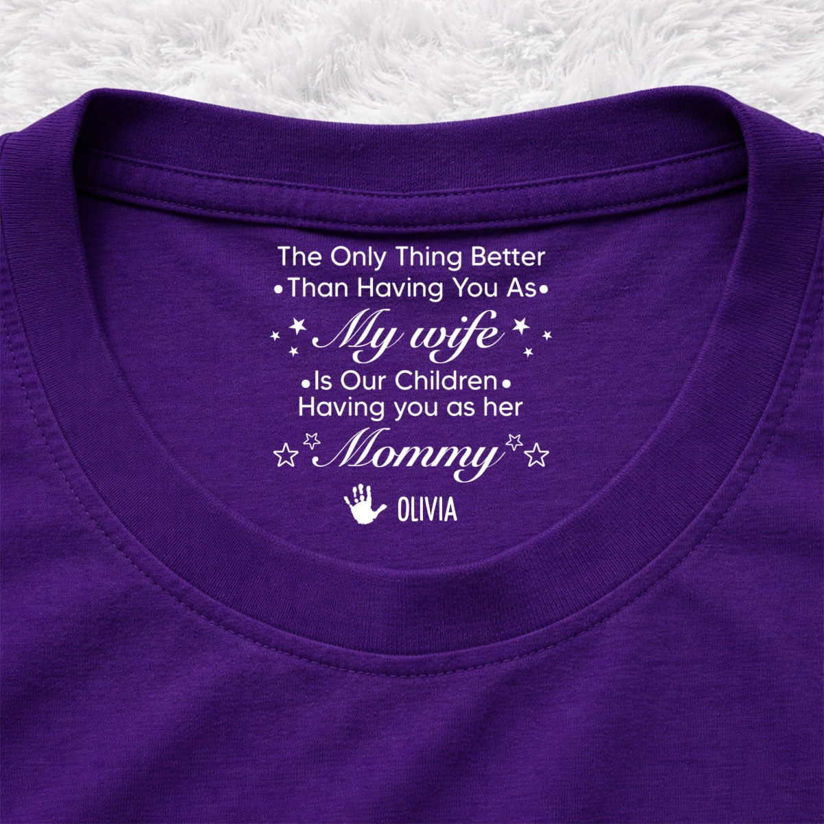 Custom Christmas Anniversary Keepsake Gifts For Wife • Our Children - Personalized Inside Neck Print T-Shirt