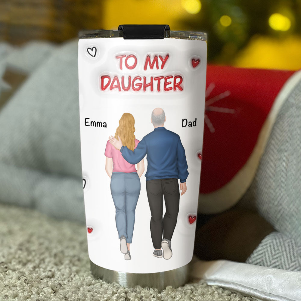 Custom Christmas Birthday Gifts For Daughter • Hug From Dad - Personalized 3D Inflated Effect Tumbler