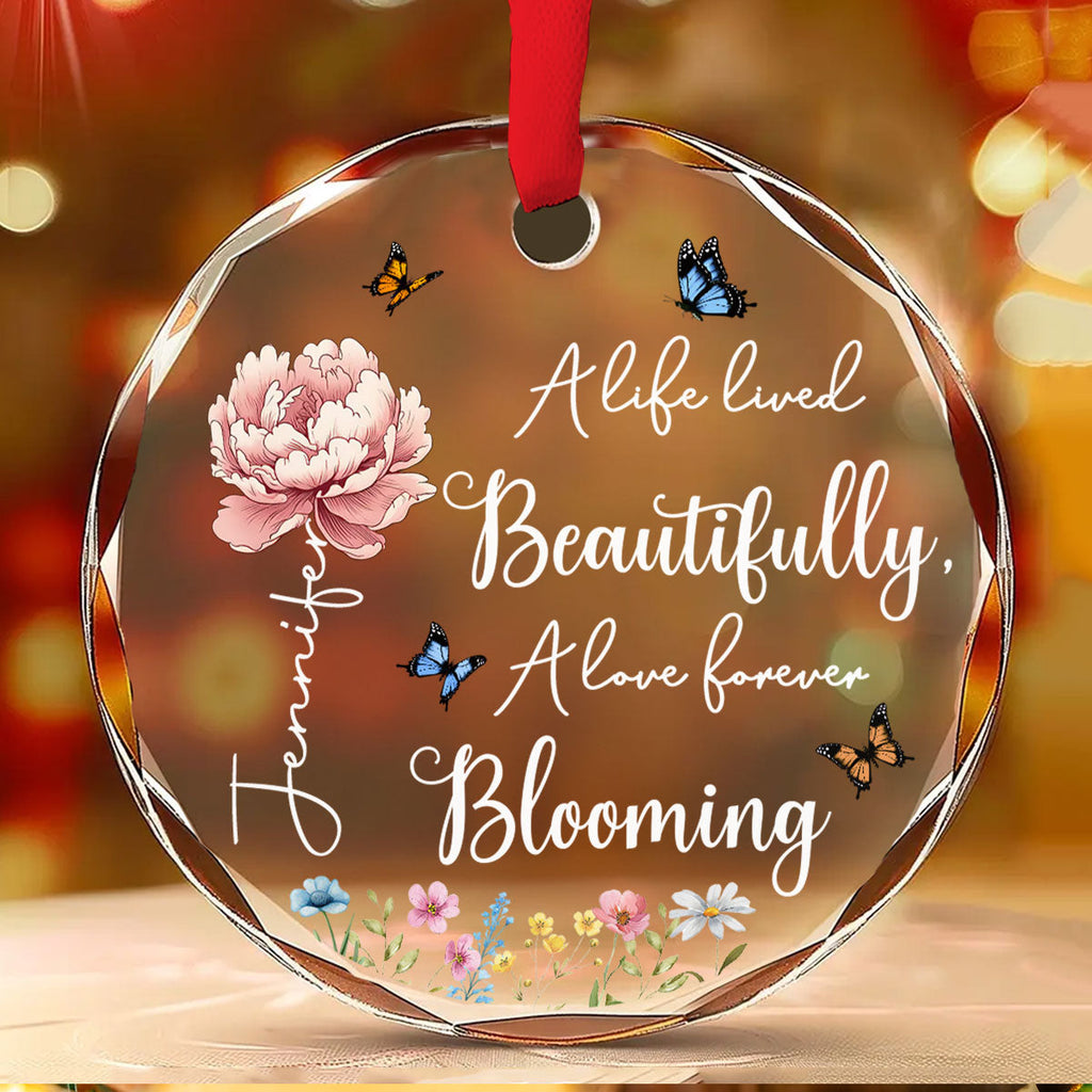 Custom Keepsake Christmas Ornament •  Forever Blooming In Memories - Personalized Glass Ornament