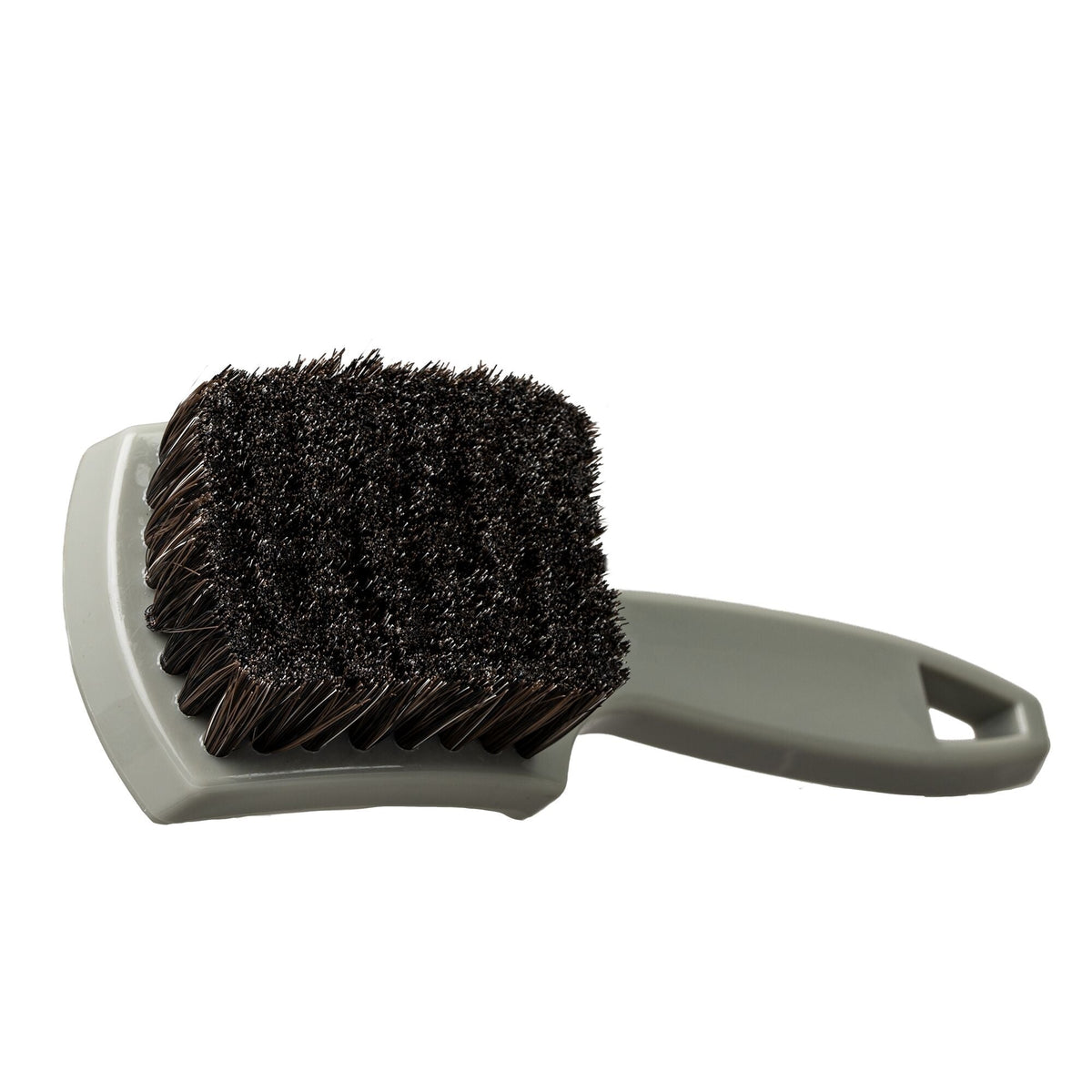 Nifty Leather Cleaning Brush - side perspective close-up of bristles with hanging hole in handle