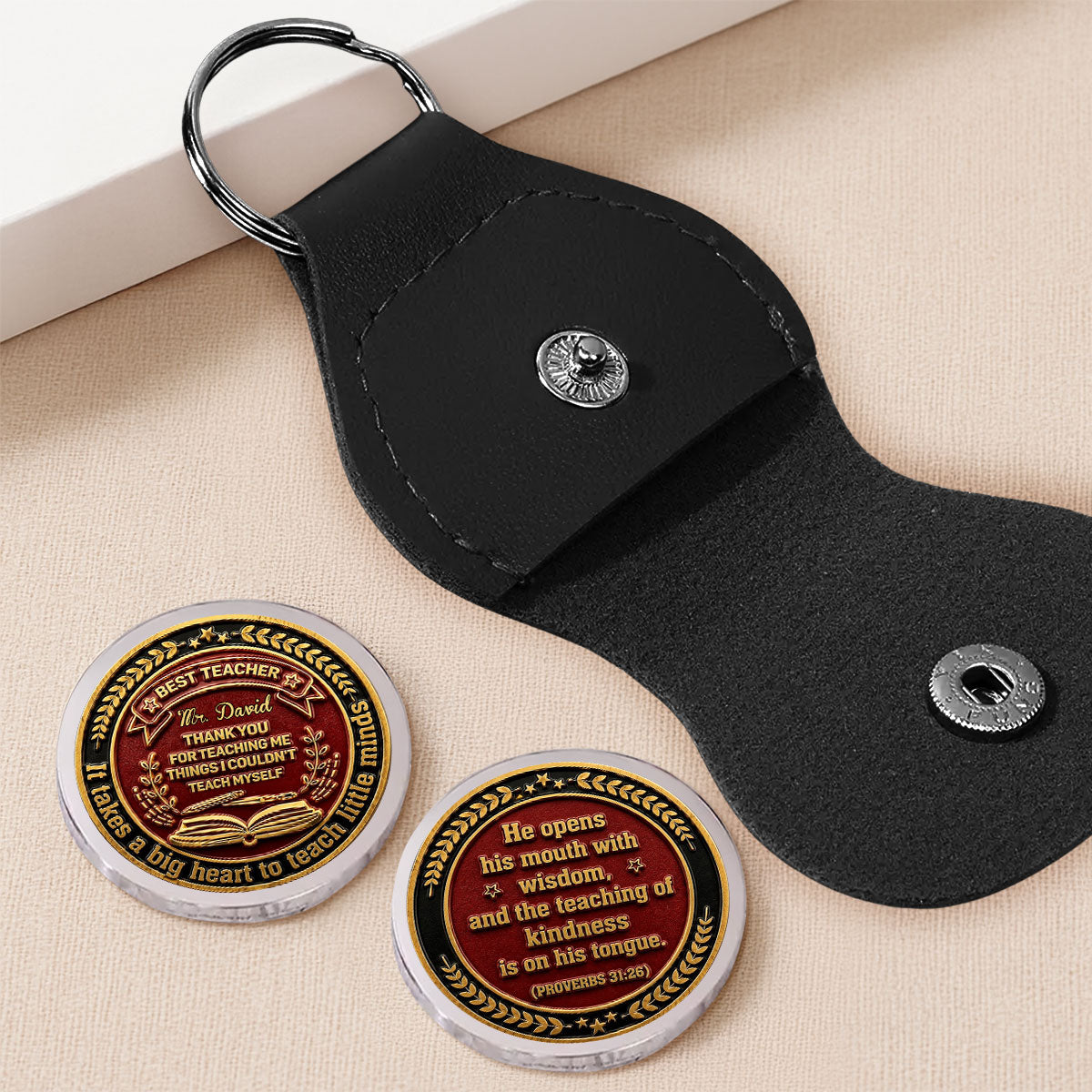 Custom Coin Keychain, Mother's Father's Day Birthday Gift Keepsake • Teachers Create Lasting Impact - Personalized Pocket Hug