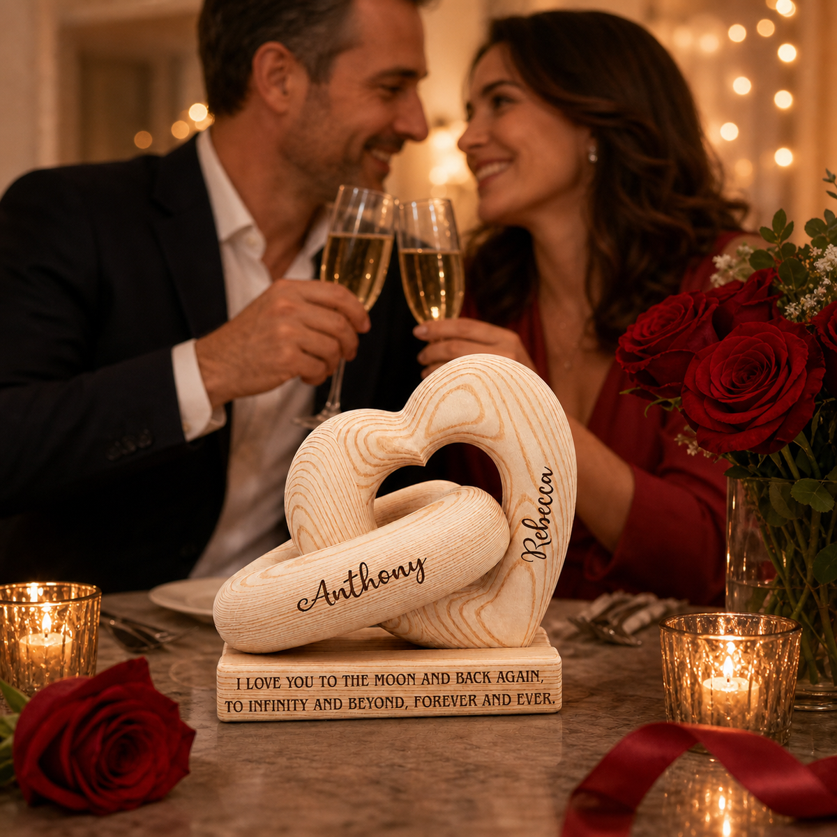 Love You To The Moon And Back - Personalized Heart Sculpture With Base