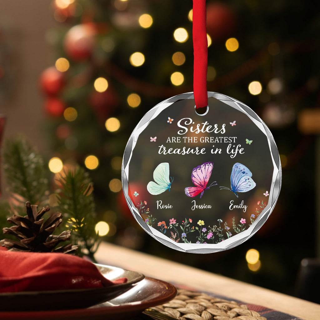 Custom Sister Christmas Ornament •  Sisters Make Life More Beautiful - Personalized Glass Ornament