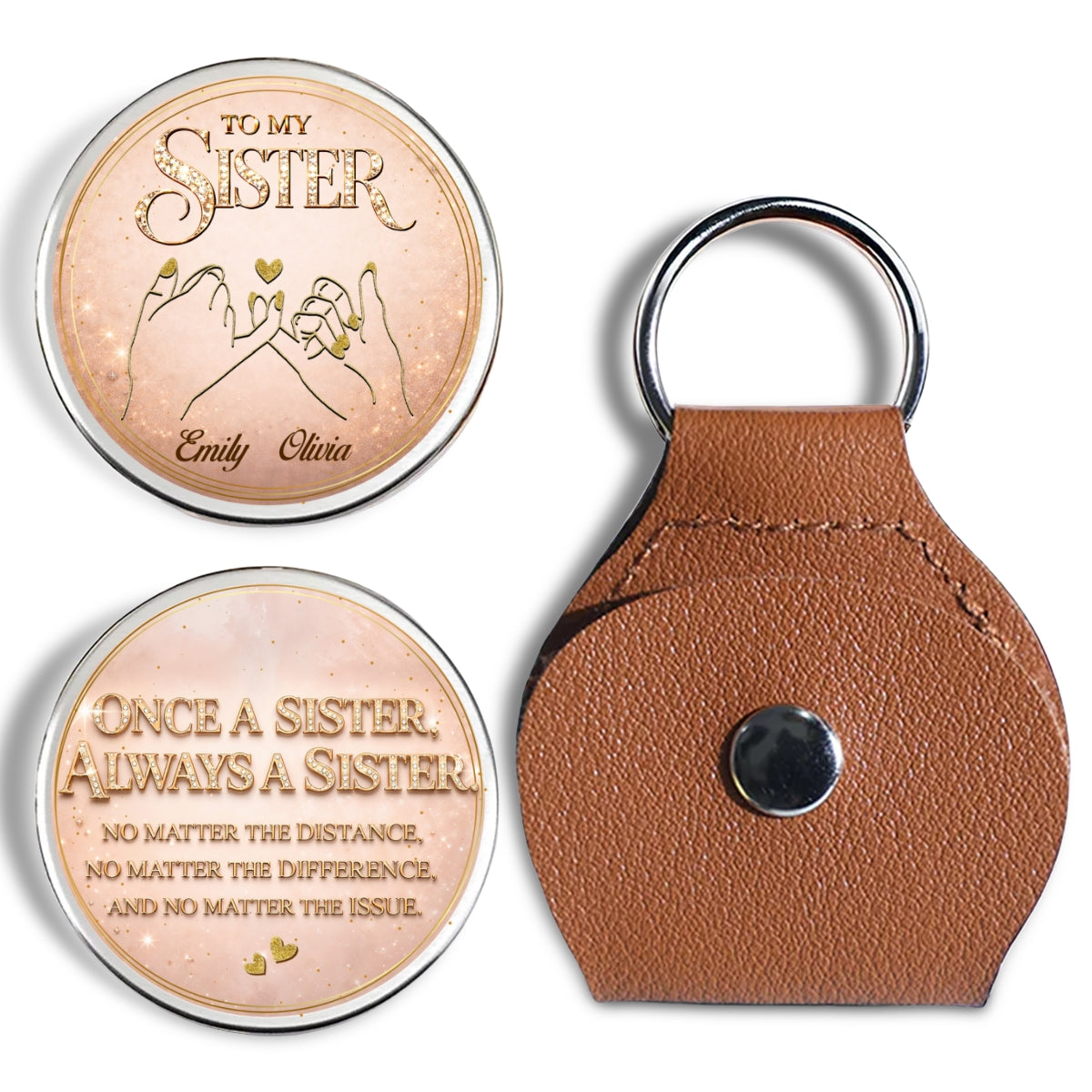 Custom Sister Siblings Coin Keychain, Christmas Birthday Gifts • Soulmate Sister - Personalized Pocket Hug