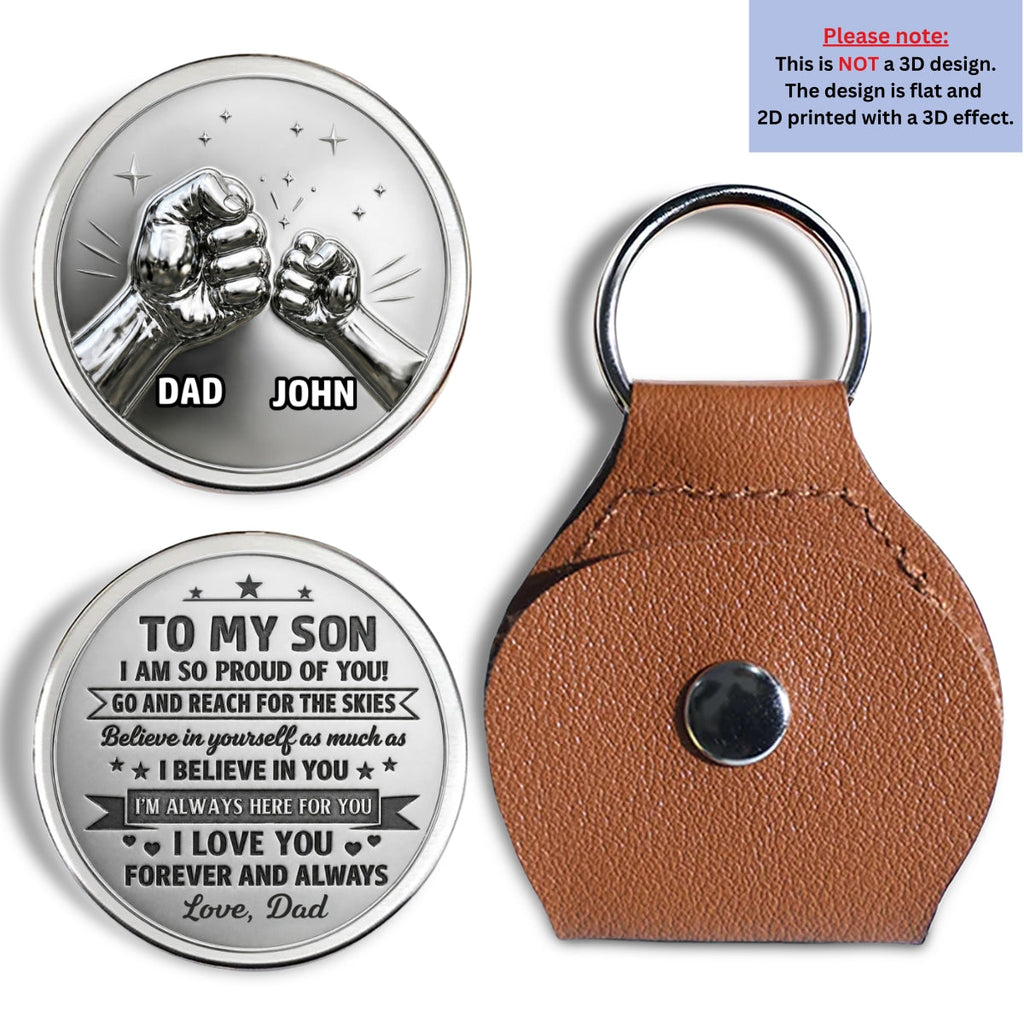 Custom Coin Keychain for Son, Father's Day Birthday Gifts • Reach For The Skies - Personalized Pocket Hug