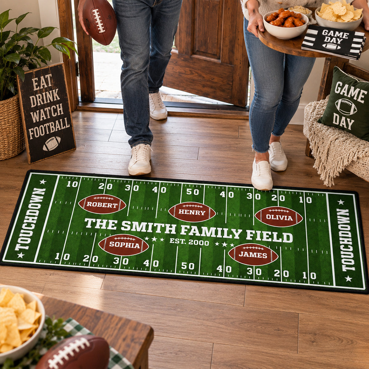 Custom Family Name Rug, Housewarming Birthday Gift For Family Members • Our Team Our Home Field - Personalized Runner Rug