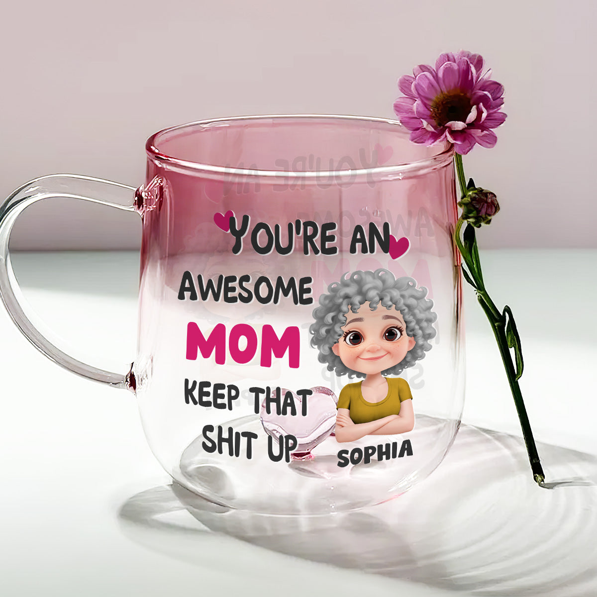 Custom Mother's Day Gift for Mom & Grandma • You Are Awesome Mom - Personalized Pink Gradient Glass Mug