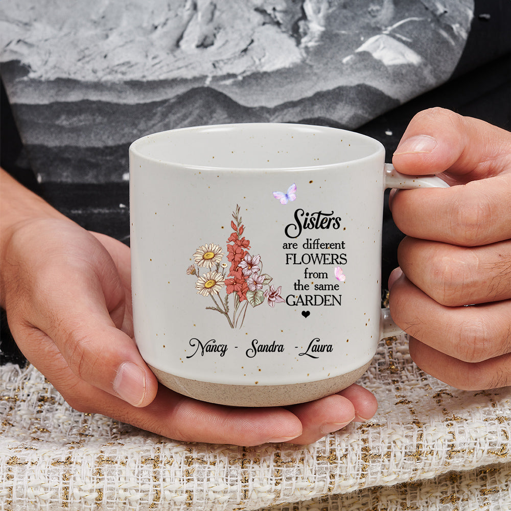 Custom Christmas & Birthday Gift For Sister • Floral Sisters Forever - Personalized Pottery Mug