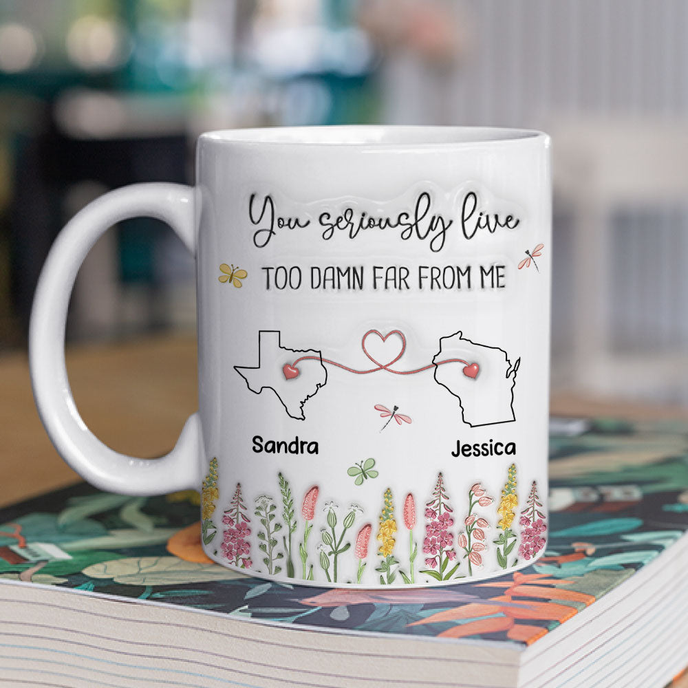 Custom Best Friend, Christmas & Birthday Friendship Keepsake Gift • Far Away But Still Connected - Personalized 3D Inflated Effect Mug