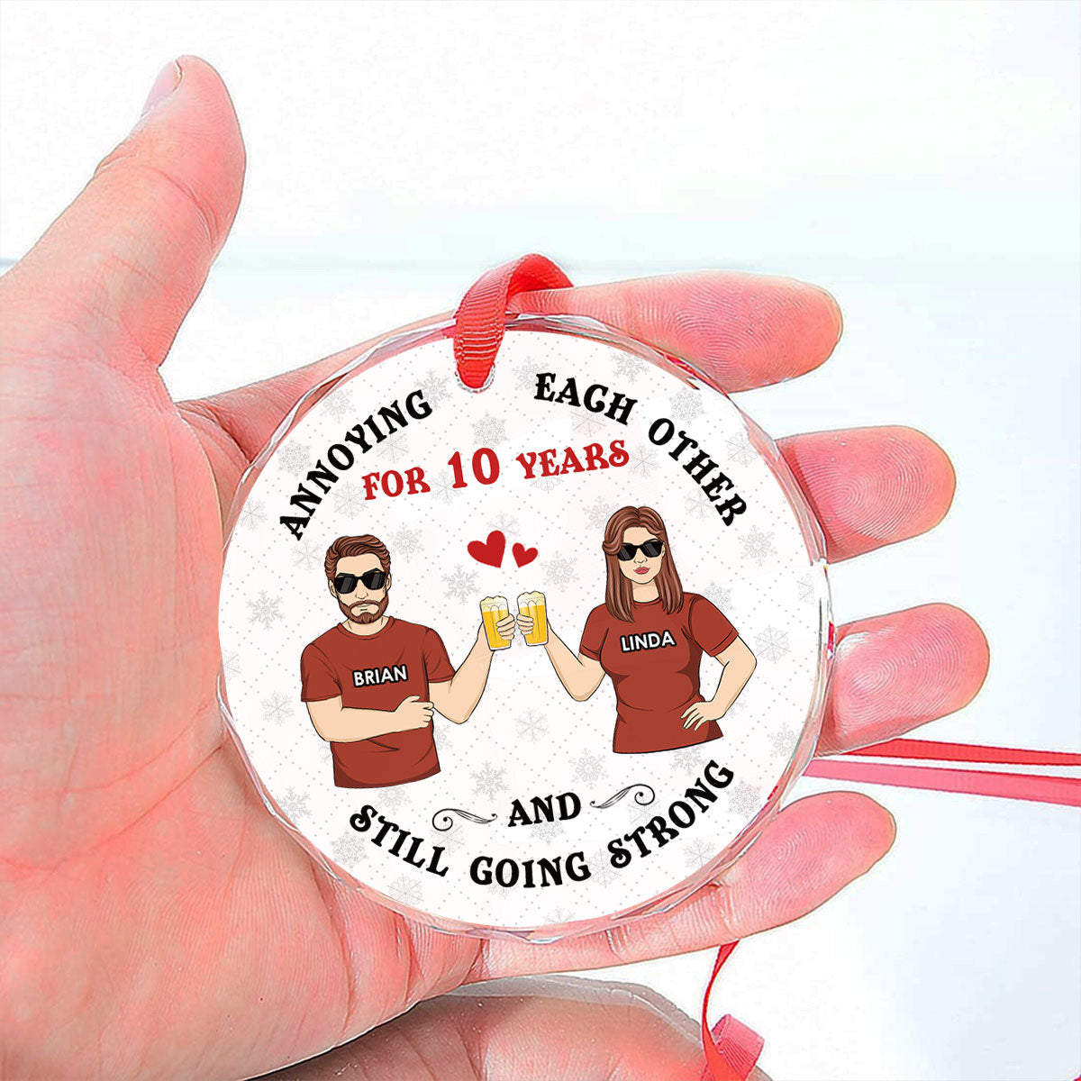 Custom Couple Christmas Ornament, Anniversary Gift •  Annoying Each Other - Personalized Glass Ornament