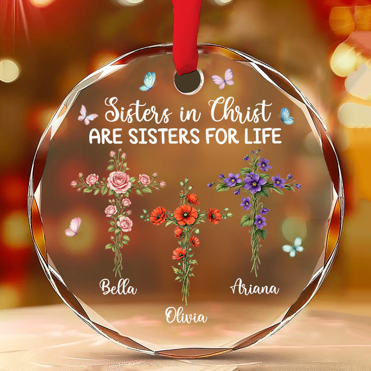 Custom Keepsake Christmas Ornament •  Sisters In Christ - Personalized Glass Ornament