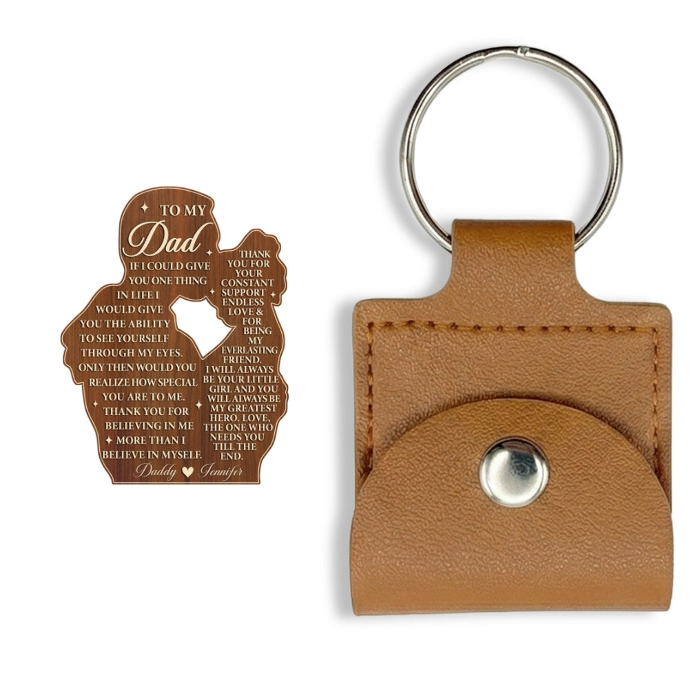 Custom Dad Coin Keychain, Father's Day Birthday Keepsake • My Greatest Hero - Personalized Wooden Pocket Hug