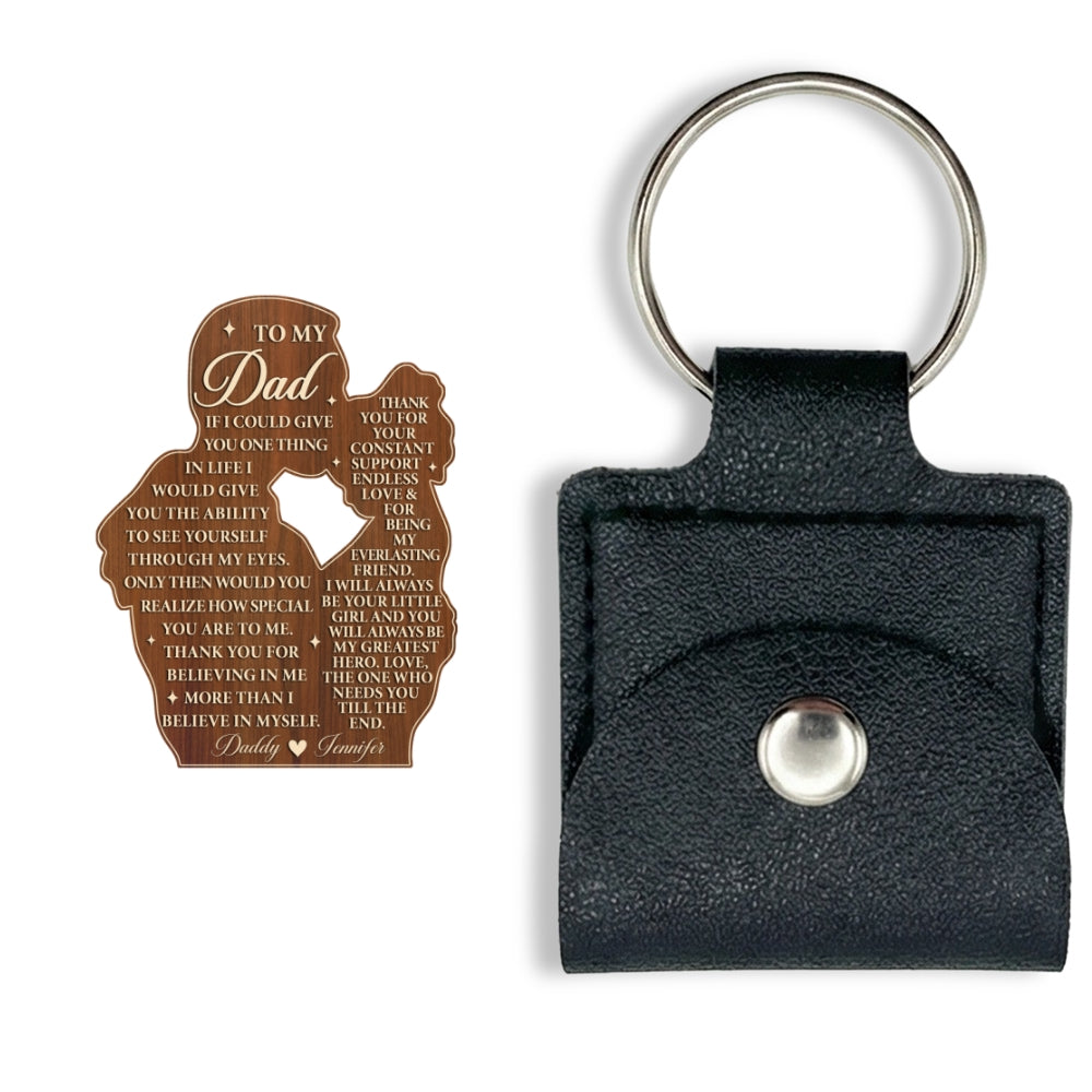 Custom Dad Coin Keychain, Father's Day Birthday Keepsake • My Greatest Hero - Personalized Wooden Pocket Hug