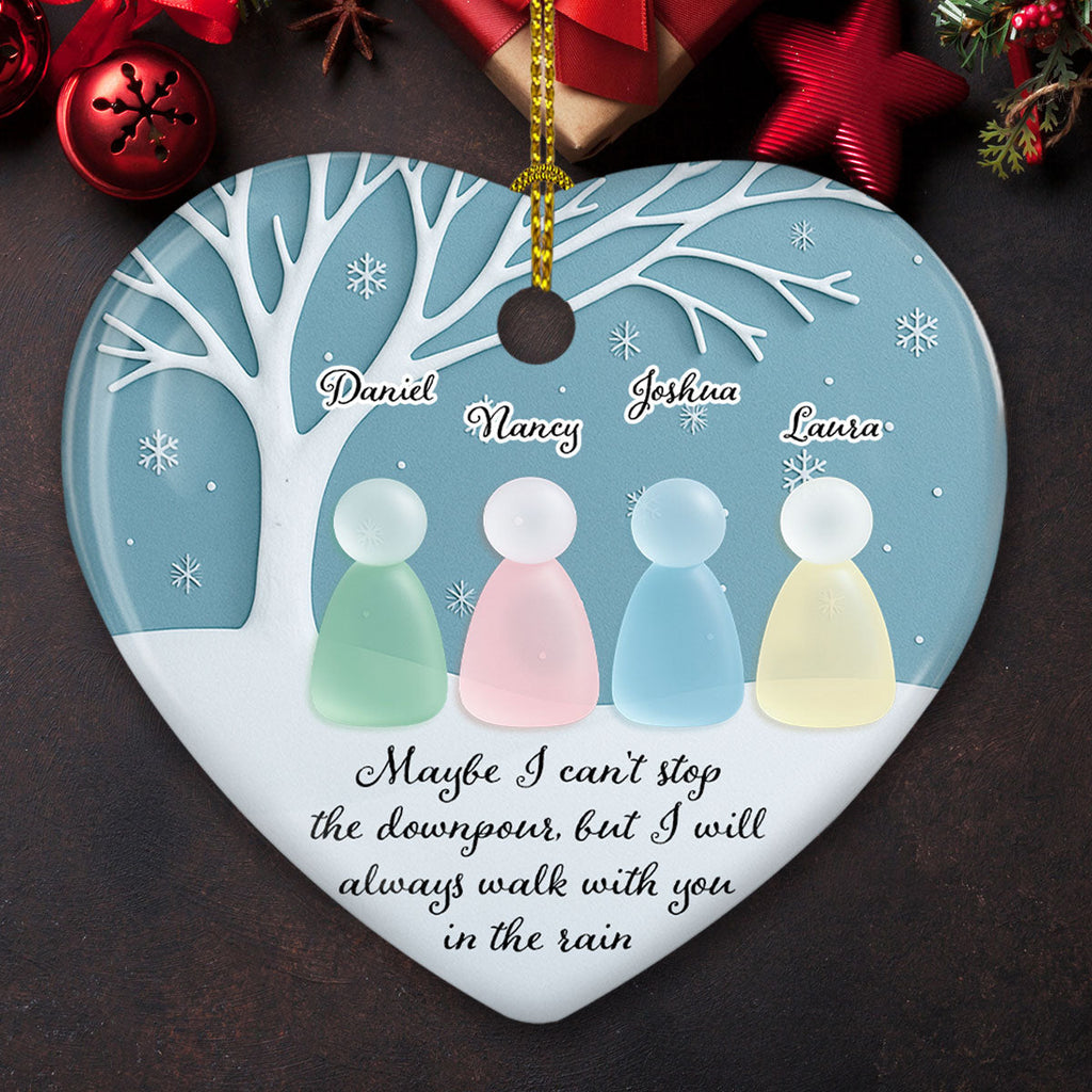 Custom Friendship Christmas Ornament, Best Friend Gift •  Walk With You In The Rain Sea Glass - Personalized 3D Effect Heart Ceramic Ornament