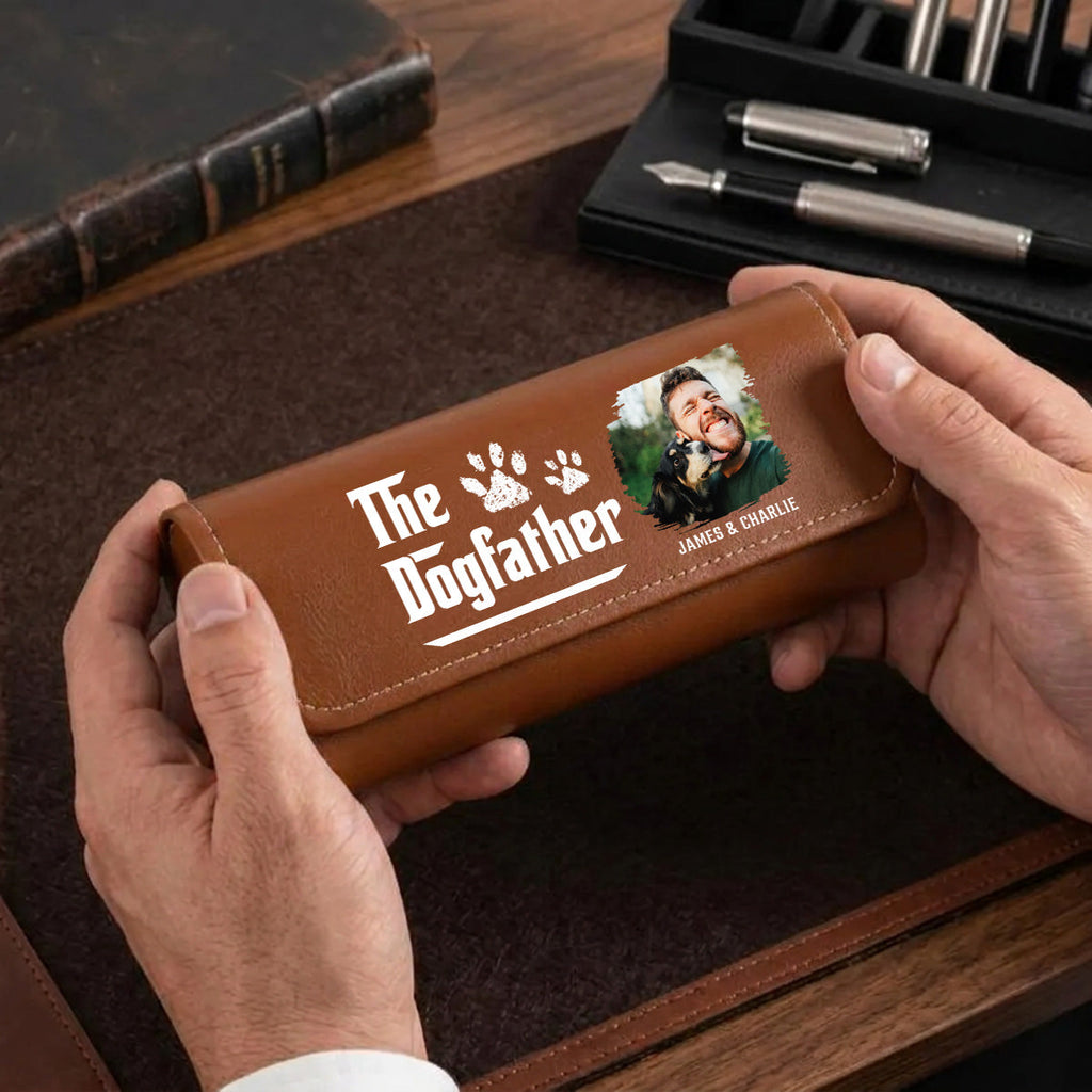 Cool Dog Father Photo - Personalized Leather Eyeglass Case