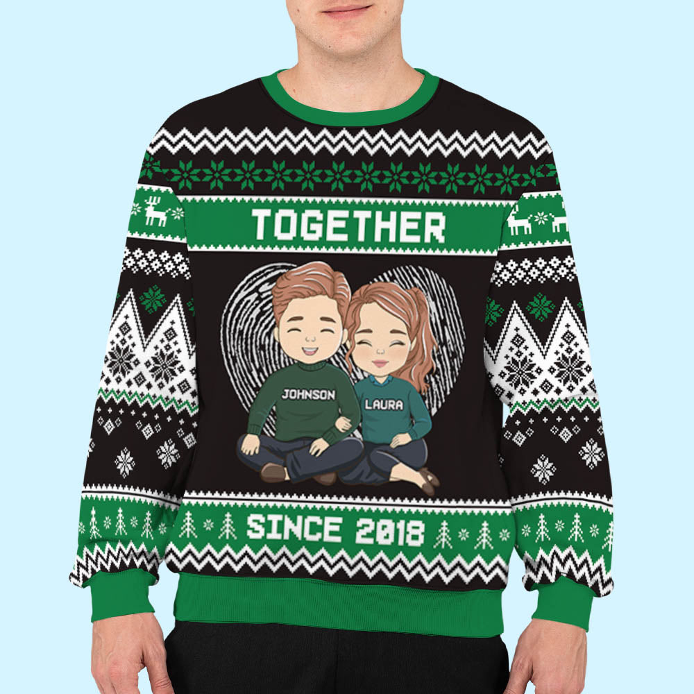 Custom Couple Christmas Sweatshirt, Anniversary Gift • Together - Personalized Couple All-Over-Print Sweatshirt