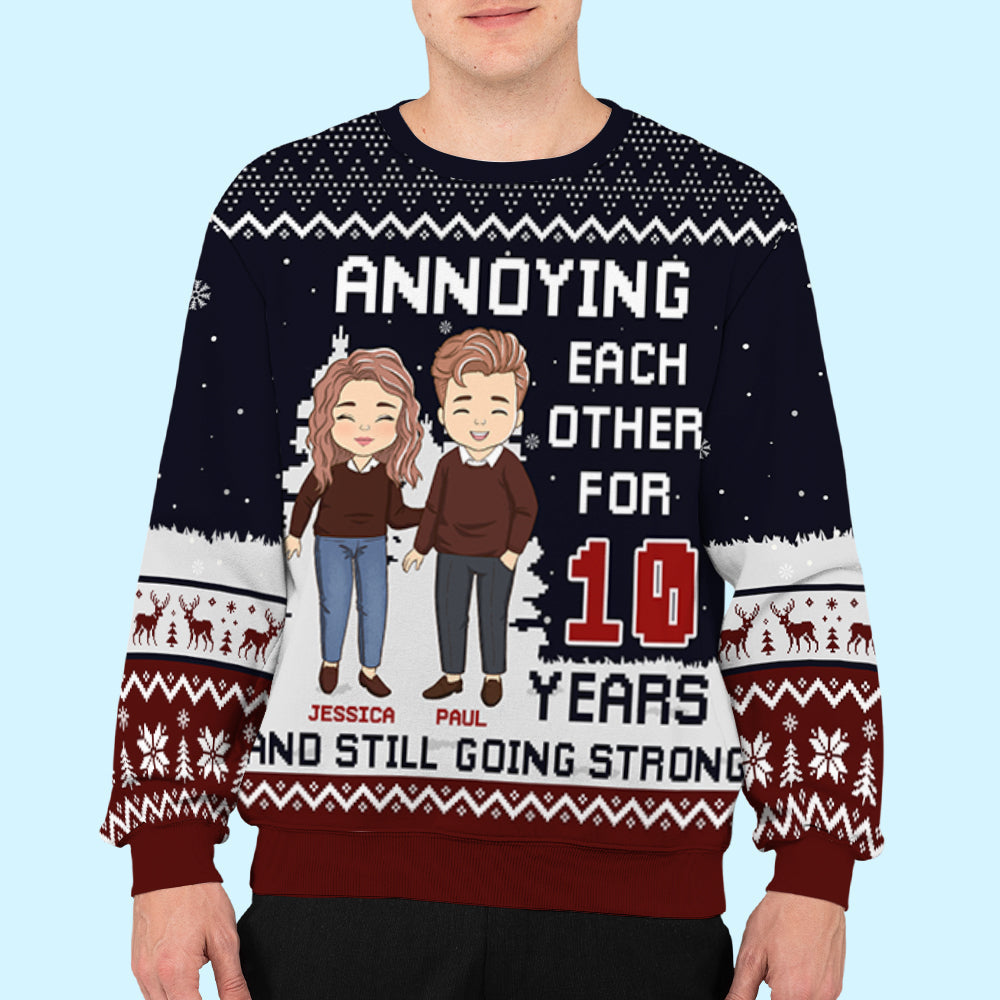 Custom Couple Christmas Sweatshirt, Anniversary Gift • Still Going Strong - Personalized All-Over-Print Sweatshirt