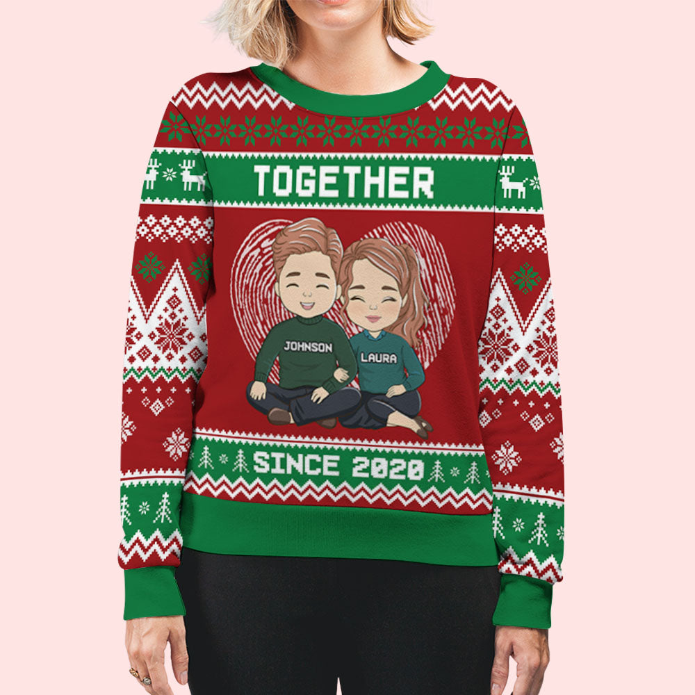 Custom Couple Christmas Sweatshirt, Anniversary Gift • Together - Personalized Couple All-Over-Print Sweatshirt