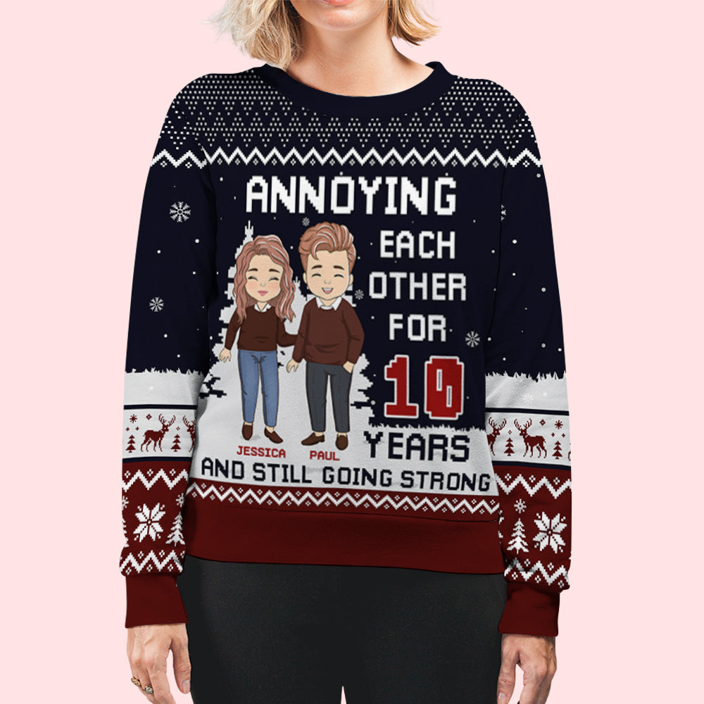 Custom Couple Christmas Sweatshirt, Anniversary Gift • Still Going Strong - Personalized All-Over-Print Sweatshirt