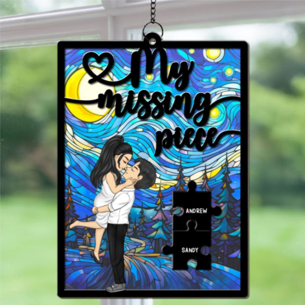 Custom Couple Hanging Decor, Anniversary Valentine's Day Gifts • My Missing Piece - Personalized Suncatcher