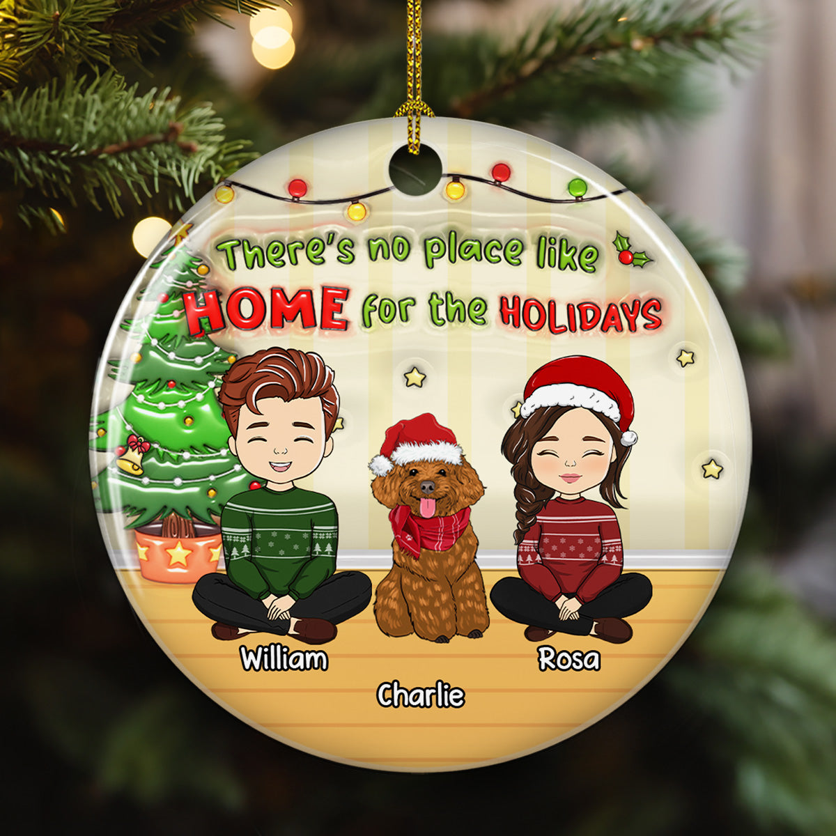 Custom Family Ornament, Christmas Gift for Family Members •  No Place Like Home - Personalized 3D Inflated Effect Ceramic Ornament
