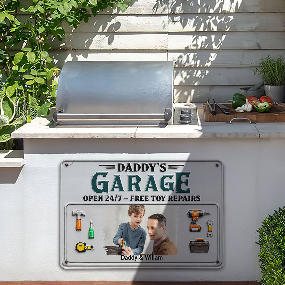 Custom Photo 3D Home & Wall Decor, Birthday & Christmas Gift • Dad Papa Garage Photo - Personalized Metal Sign
