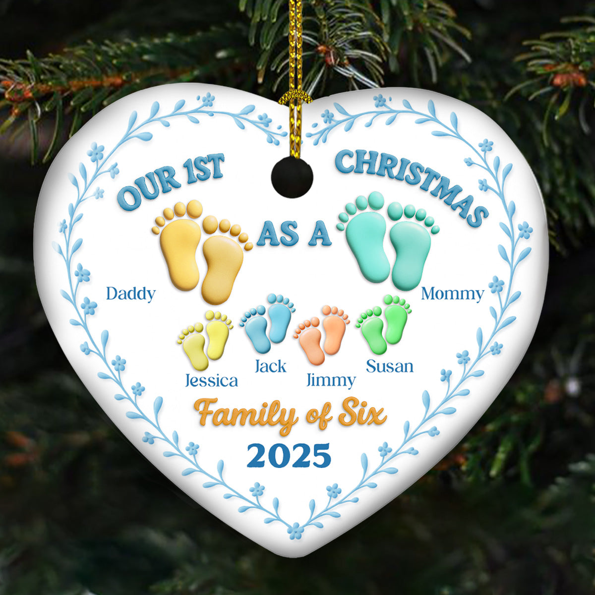 Custom First Christmas Ornament Married, Gift for Newlyweds •  Family Of - Personalized 3D Effect Ceramic Ornament