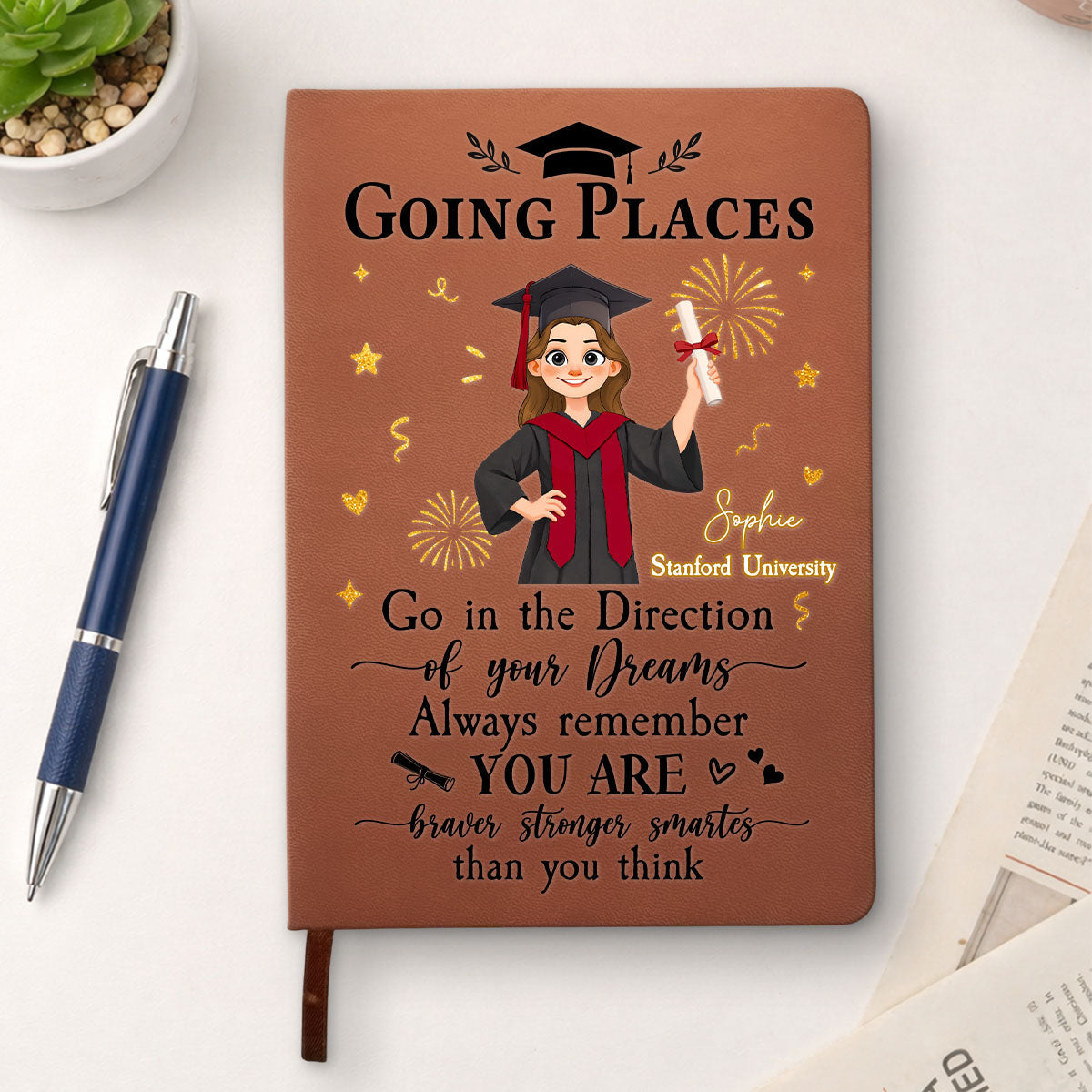 Graduation Journal Custom Name School Year For Children • Journey Complete - Personalized Leather Journal