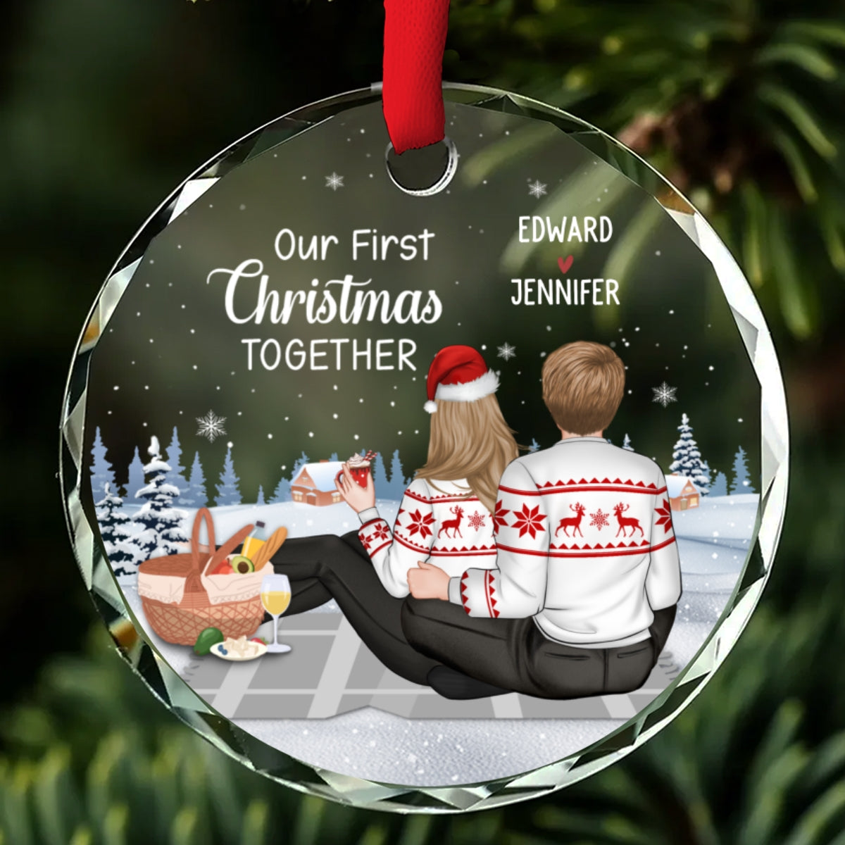 Custom Keepsake Christmas Ornament •  Our First Year - Personalized Glass Ornament
