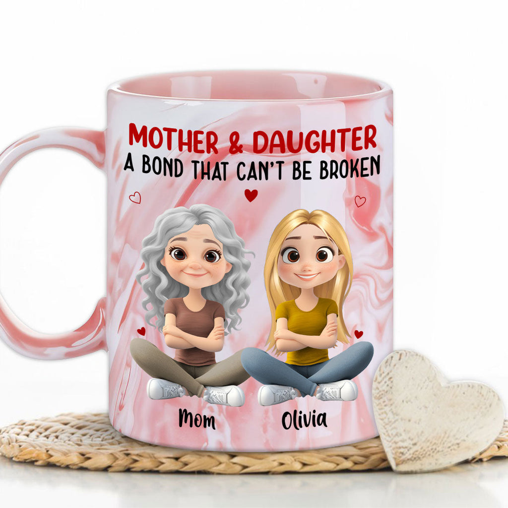 Custom Mother's Day Gift for Mom & Grandma • Mother And Daughter - Personalized Pink Marble Mug