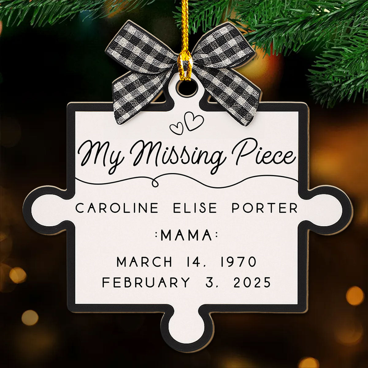 Custom Memorial Christmas Ornament, Sympathy Keepsake •  Forever Our Missing Piece - Personalized Wood Ornament