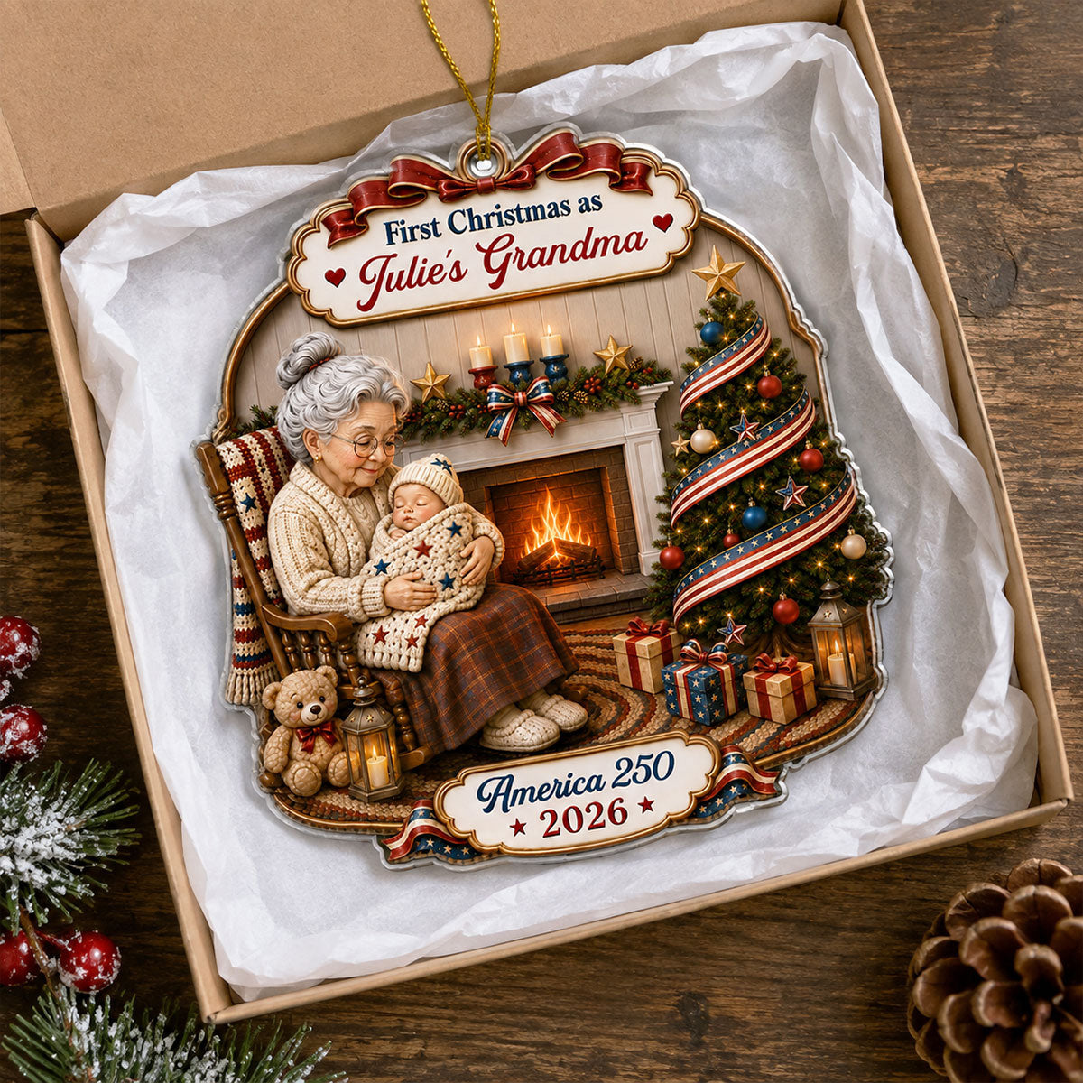 Custom Family First Christmas Ornament •  Grandma Little Star - Personalized 3D Effect Acrylic Ornament