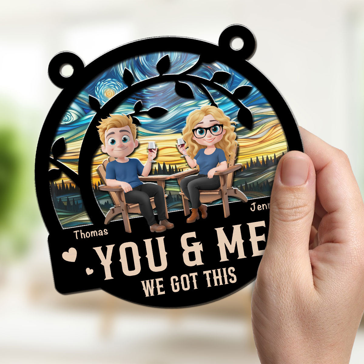Custom Couple Hanging Decor, Anniversary Valentine's Day Gifts • You And Me Got This - Personalized Suncatcher