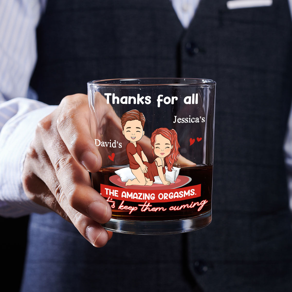 Custom Christmas Anniversary Birthday Drinkware Gifts for Couple • Thanks For All The Good Things - Personalized Whiskey Glass