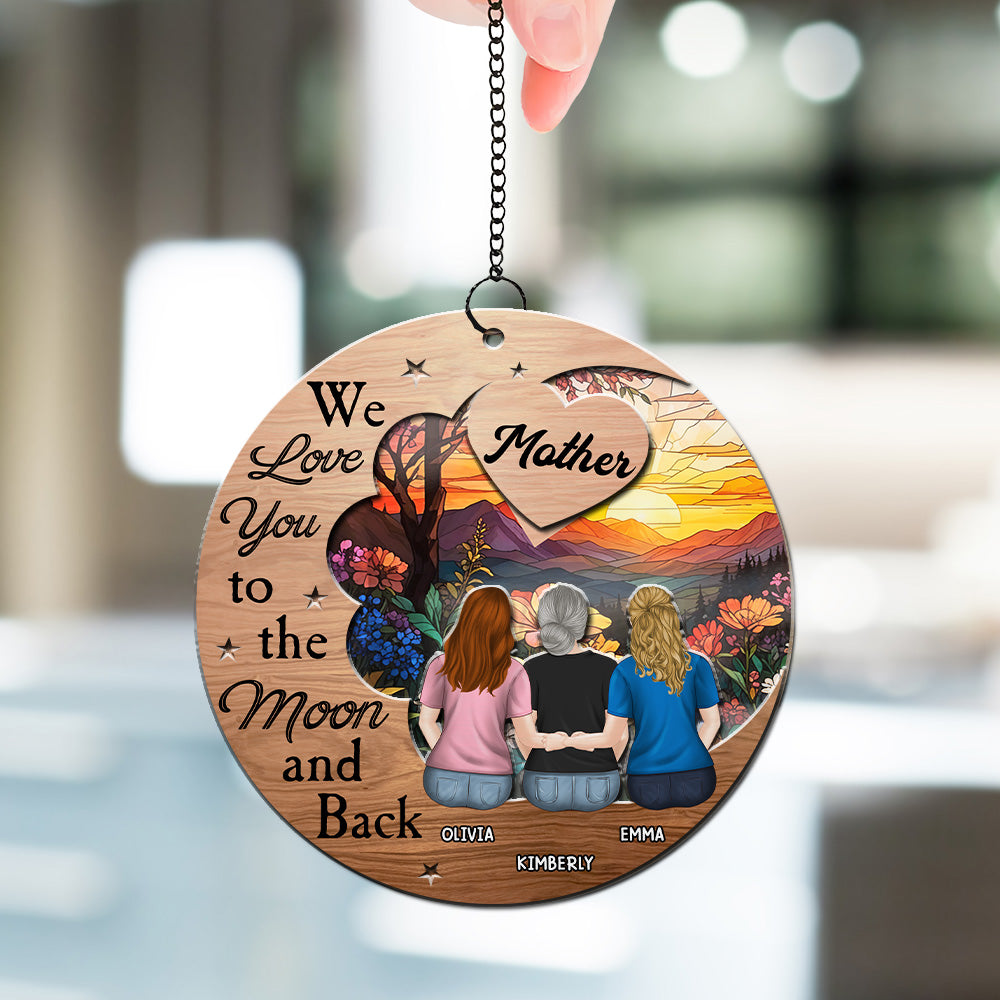 Custom Hanging Decor for Mom Daughter, Mother's Day Birthday Gifts • Love You To The Moon - Personalized Suncatcher