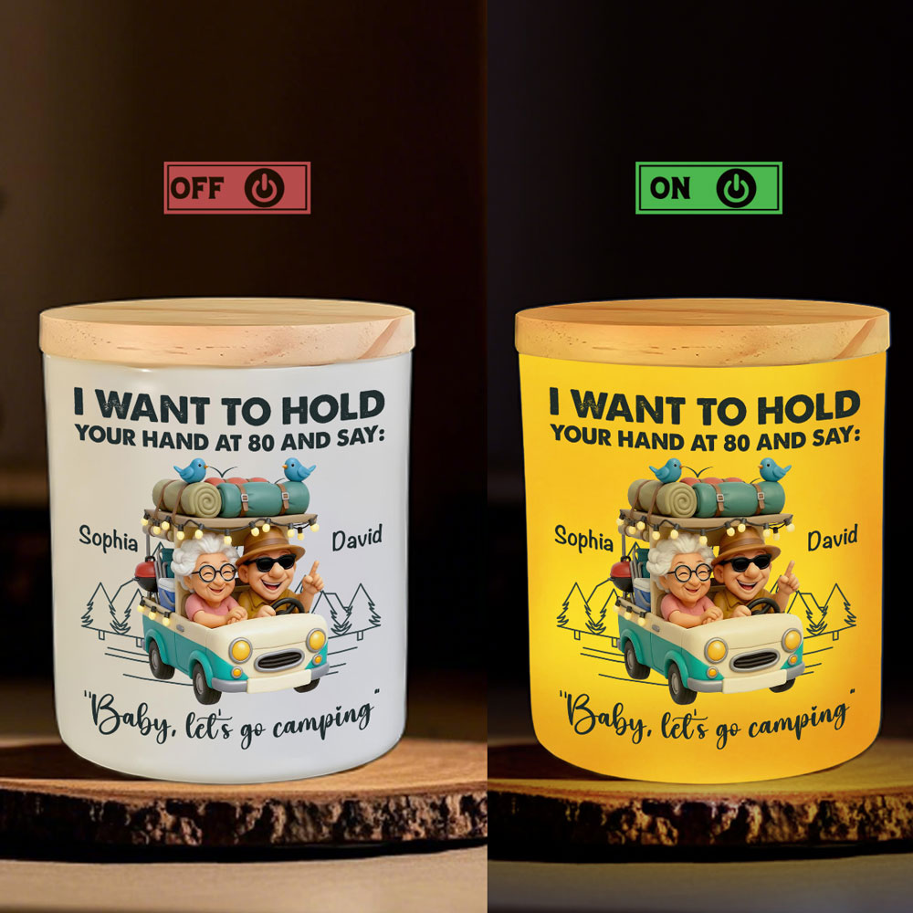 Baby Lets Go Camping - Personalized Glass Jar With LED Candle