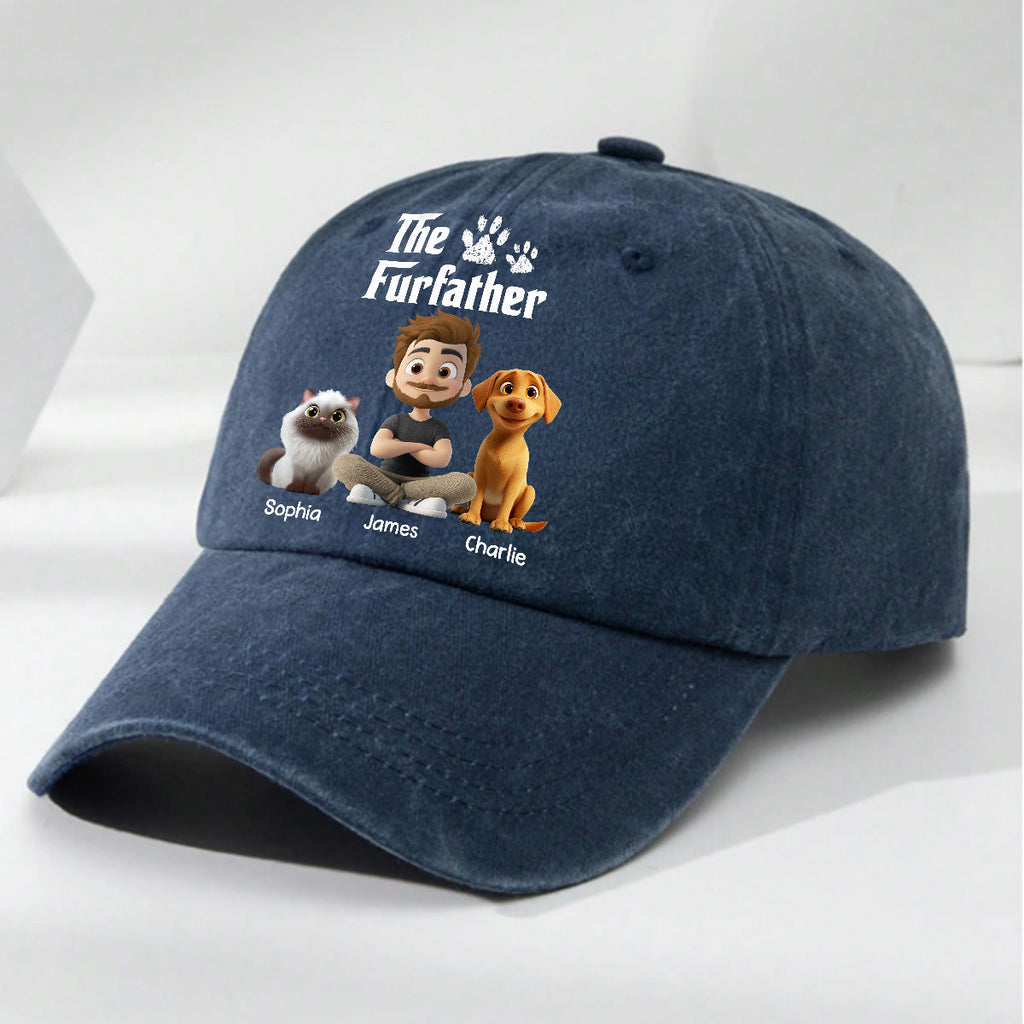 Custom Christmas Headwear Birthday Gifts for Pet Parents • Cool Fur Father - Personalized Vintage Washed Denim Cap