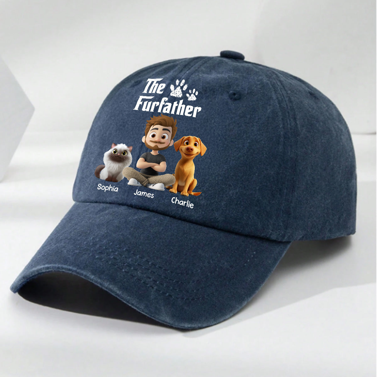 Custom Christmas Headwear Birthday Gifts for Pet Parents • Cool Fur Father - Personalized Vintage Washed Denim Cap