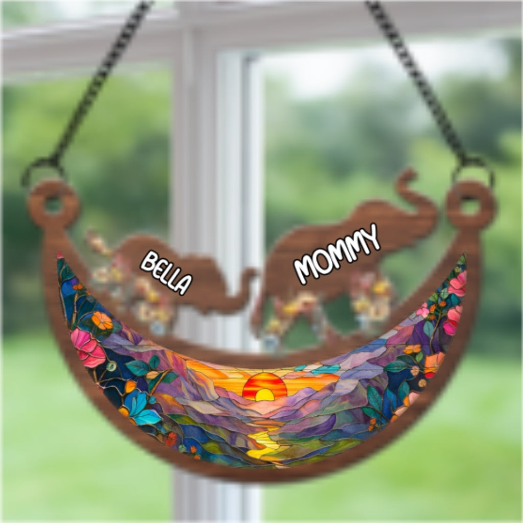 Custom Name Grandma Hanging Decor, Mother's Day Birthday Gifts • Elephant Mom Grandma - Personalized Suncatcher